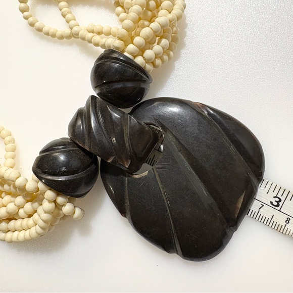 Vintage Gerda Lynggaard Bone Bead Multi-strand Ivory Dark Brown Black Necklace - Picture 5 of 16